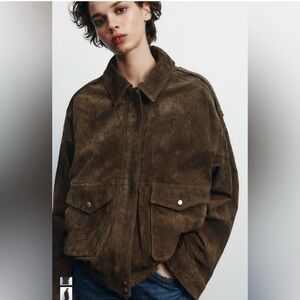 Zara - like new EUC Suede Bomber Jacket - Size L